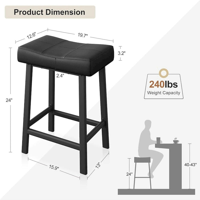 Tabouret de bar de 61 cm avec assise ergonomique en forme de selle