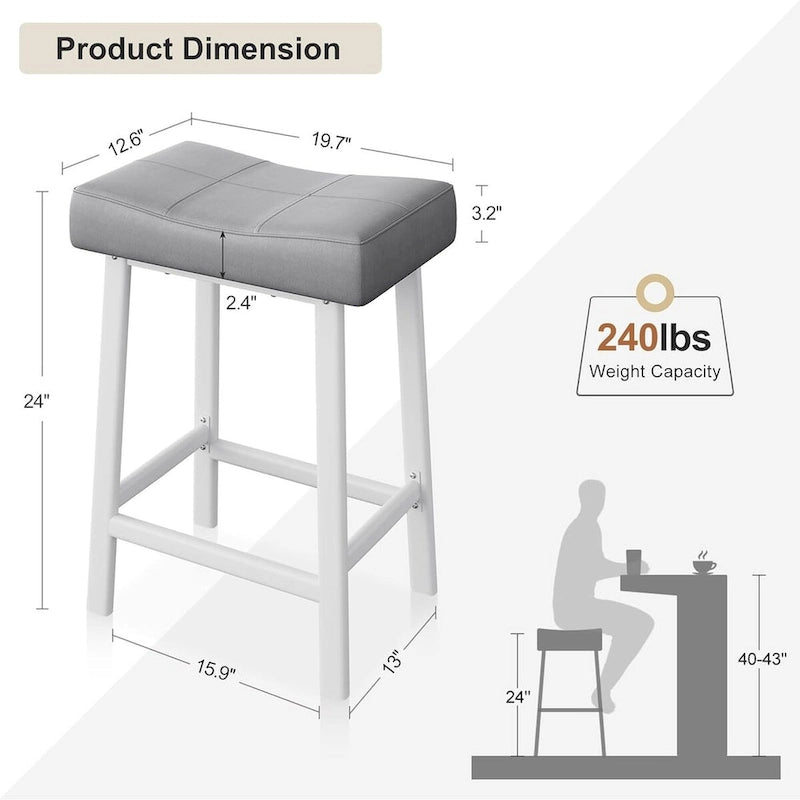 Tabouret de bar de 61 cm avec assise ergonomique en forme de selle